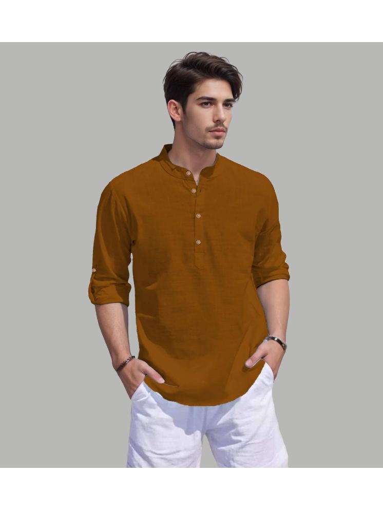     			TrendiVastra Gold Cotton Blend Men's Shirt Style Kurta ( Pack of 1 )