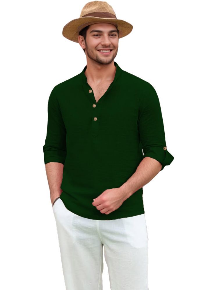     			TrendiVastra Green Cotton Blend Men's Shirt Style Kurta ( Pack of 1 )