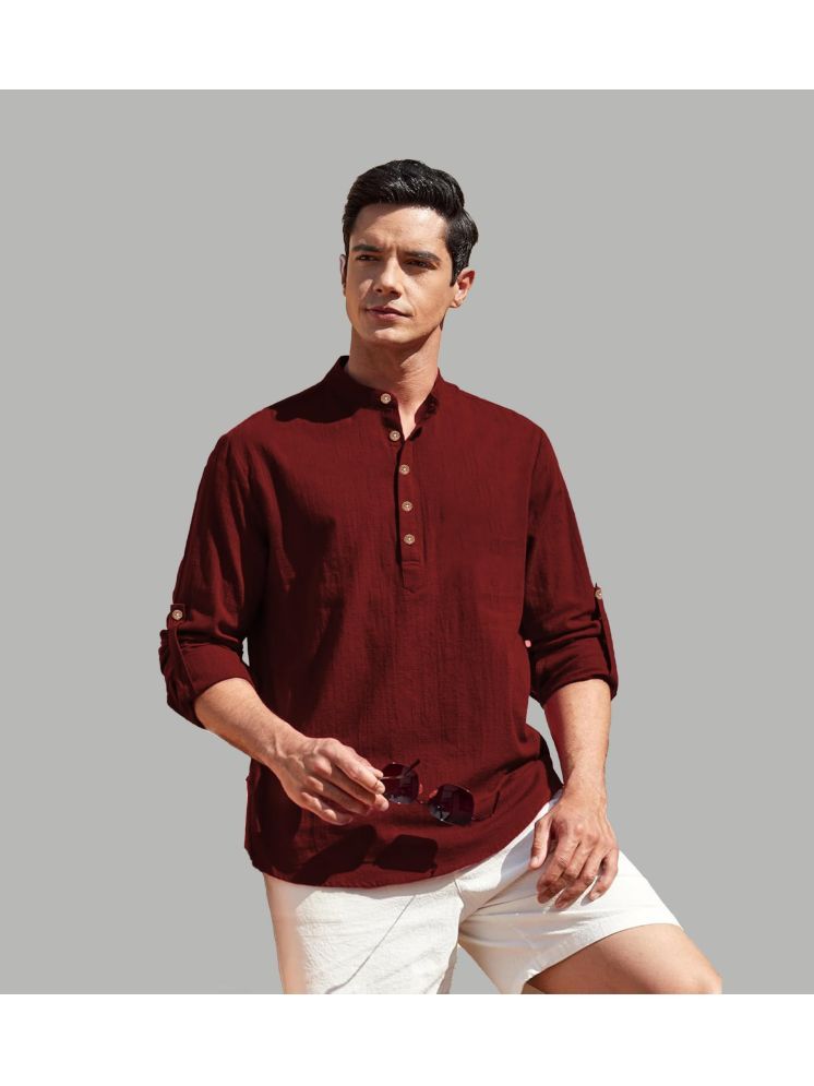     			TrendiVastra Maroon Cotton Blend Men's Shirt Style Kurta ( Pack of 1 )