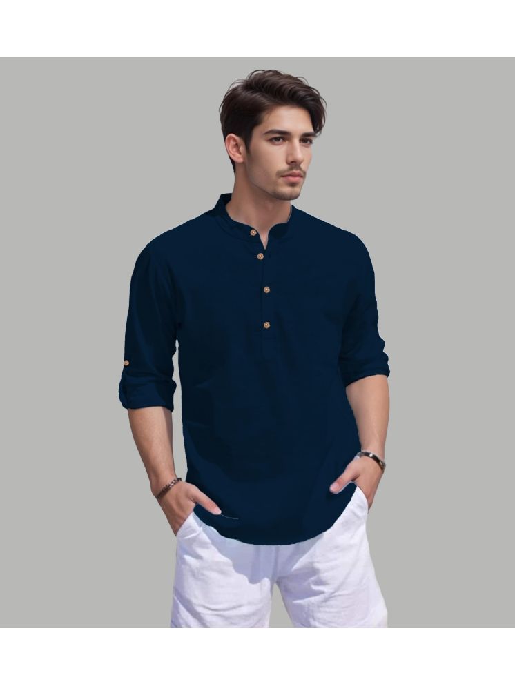     			TrendiVastra Navy Blue Cotton Blend Men's Shirt Style Kurta ( Pack of 1 )