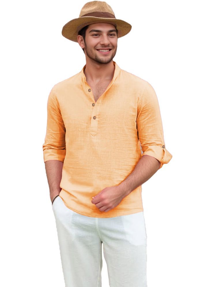     			TrendiVastra Orange Cotton Blend Men's Shirt Style Kurta ( Pack of 1 )