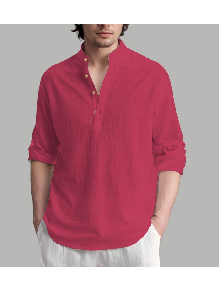     			TrendiVastra Pink Cotton Blend Men's Shirt Style Kurta ( Pack of 1 )