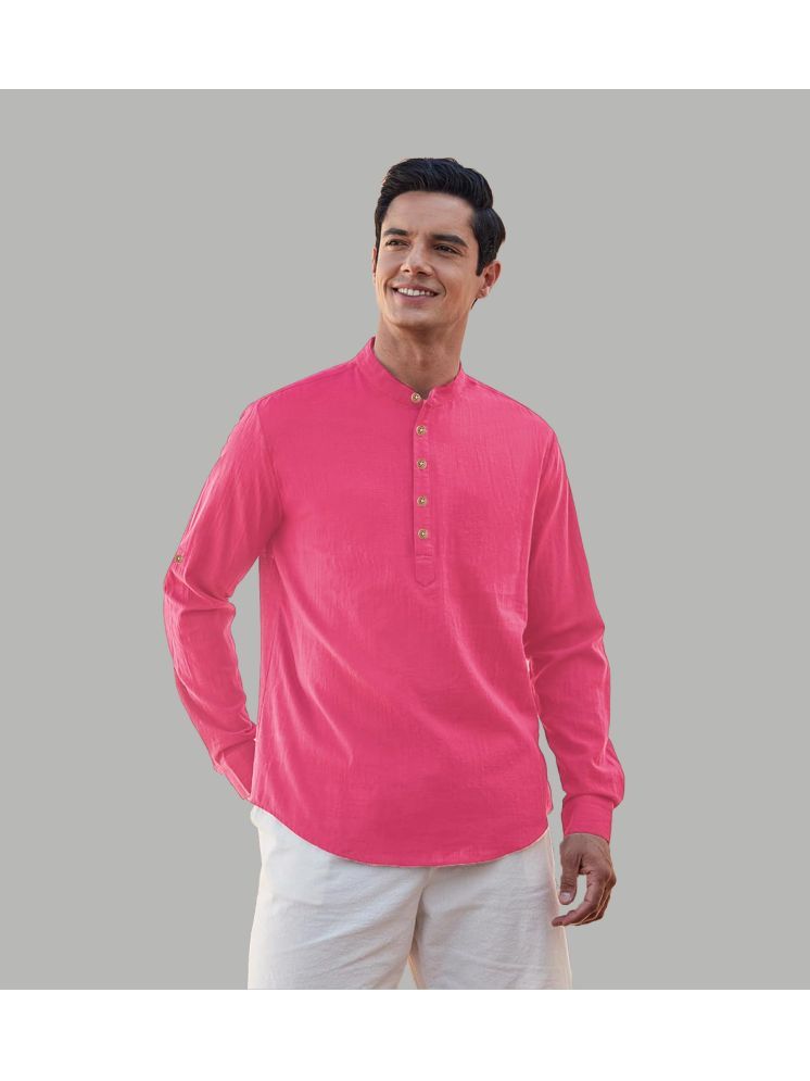     			TrendiVastra Pink Cotton Blend Men's Shirt Style Kurta ( Pack of 1 )