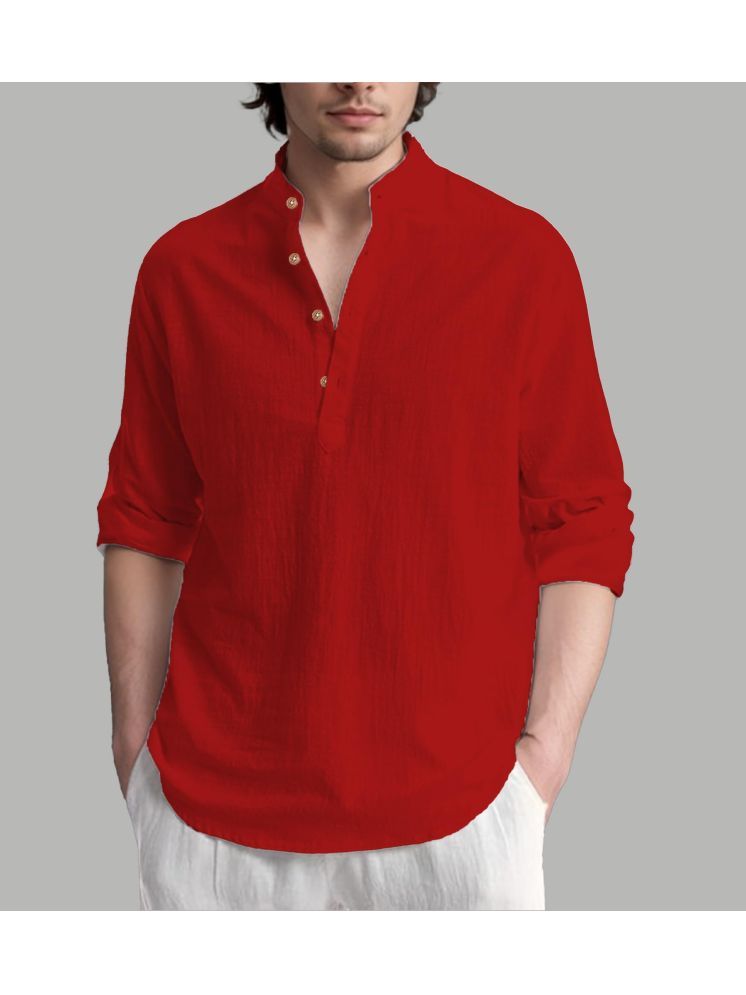     			TrendiVastra Red Cotton Blend Men's Shirt Style Kurta ( Pack of 1 )