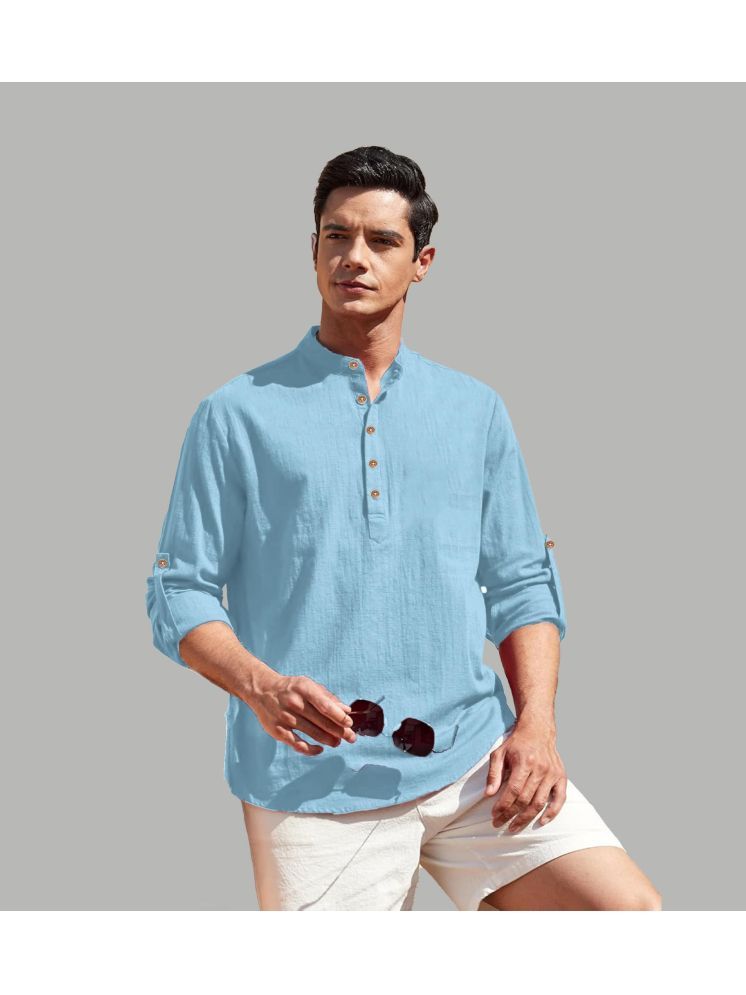     			TrendiVastra Sky Blue Cotton Blend Men's Shirt Style Kurta ( Pack of 1 )