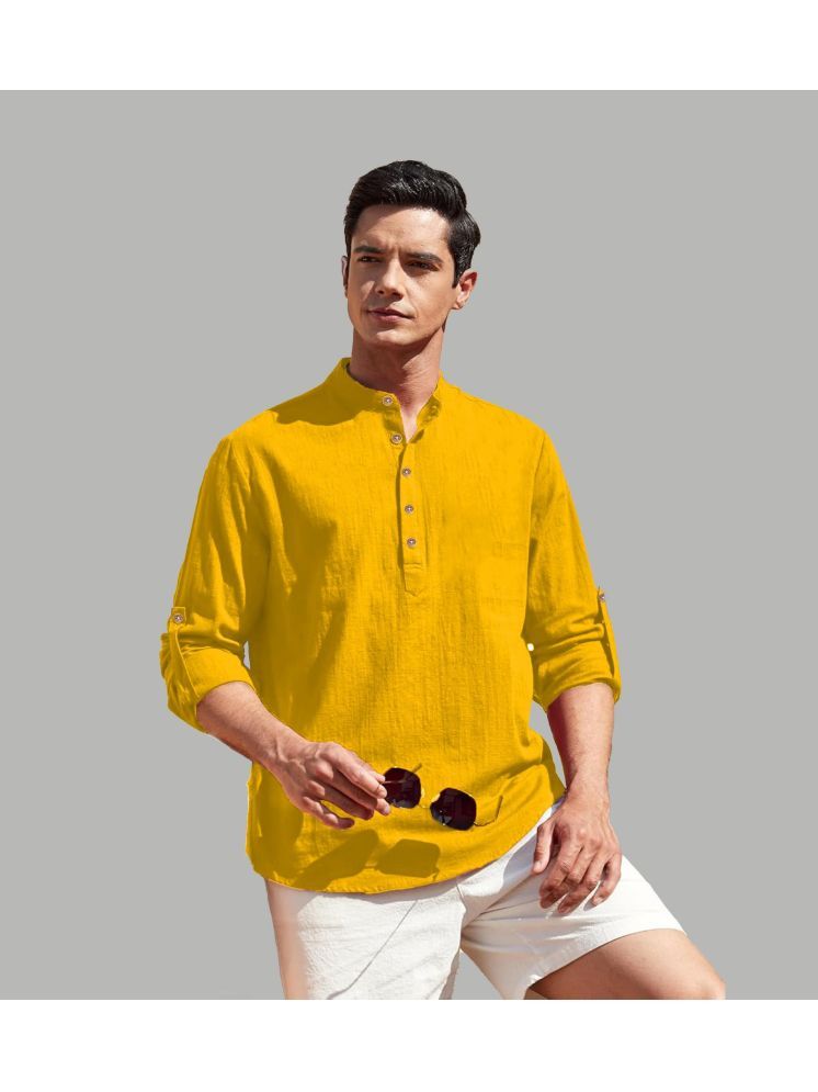     			TrendiVastra Yellow Cotton Blend Men's Shirt Style Kurta ( Pack of 1 )