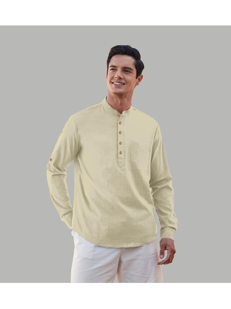     			UNI VIBE Beige Cotton Blend Men's Shirt Style Kurta ( Pack of 1 )