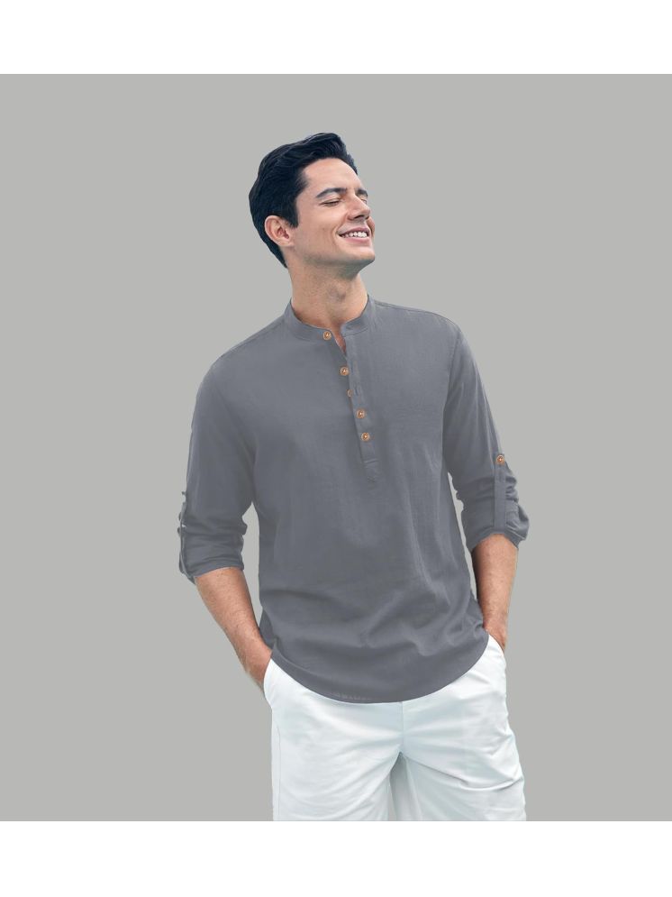     			UNI VIBE Grey Cotton Blend Men's Shirt Style Kurta ( Pack of 1 )