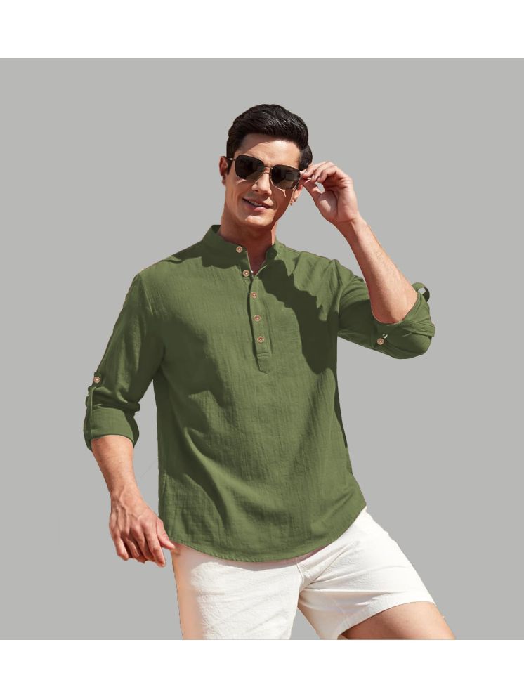     			UNI VIBE Light Green Cotton Blend Men's Shirt Style Kurta ( Pack of 1 )