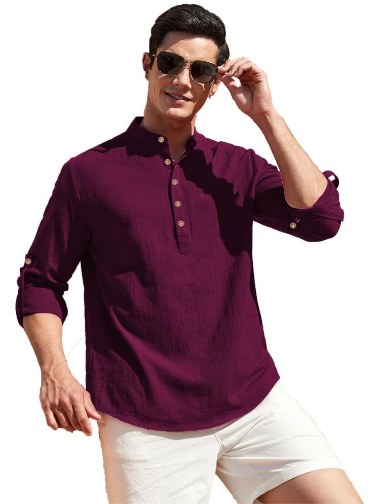     			UNI VIBE Magenta Cotton Blend Men's Shirt Style Kurta ( Pack of 1 )