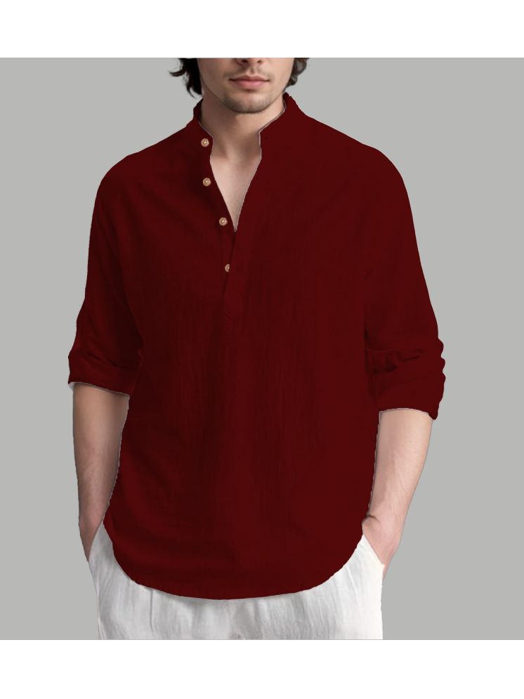     			UNI VIBE Maroon Cotton Blend Men's Shirt Style Kurta ( Pack of 1 )