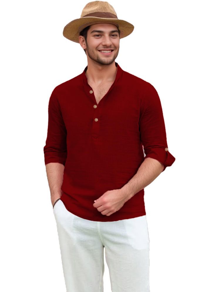     			UNI VIBE Maroon Cotton Blend Men's Shirt Style Kurta ( Pack of 1 )