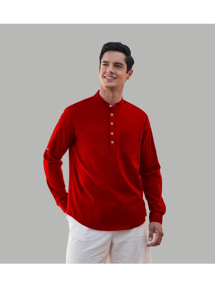     			UNI VIBE Red Cotton Blend Men's Shirt Style Kurta ( Pack of 1 )