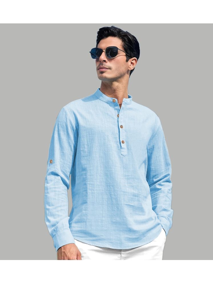     			UNI VIBE Sky Blue Cotton Blend Men's Shirt Style Kurta ( Pack of 1 )