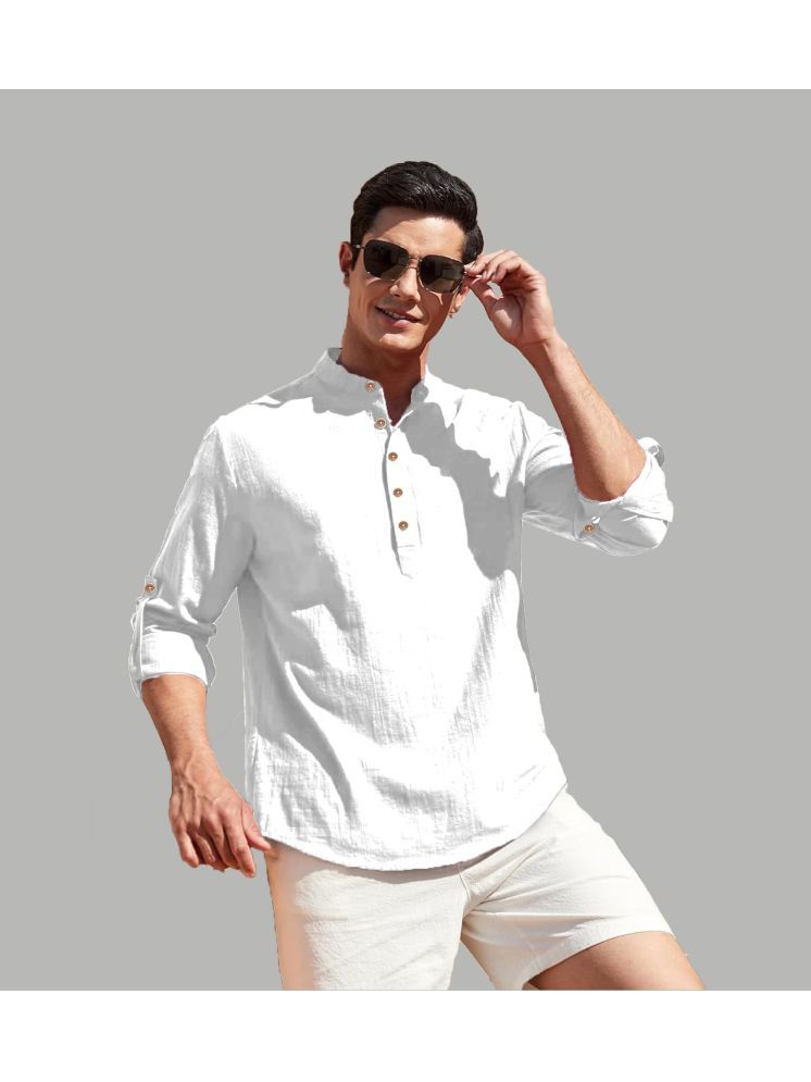     			UNI VIBE WHite Cotton Blend Men's Shirt Style Kurta ( Pack of 1 )