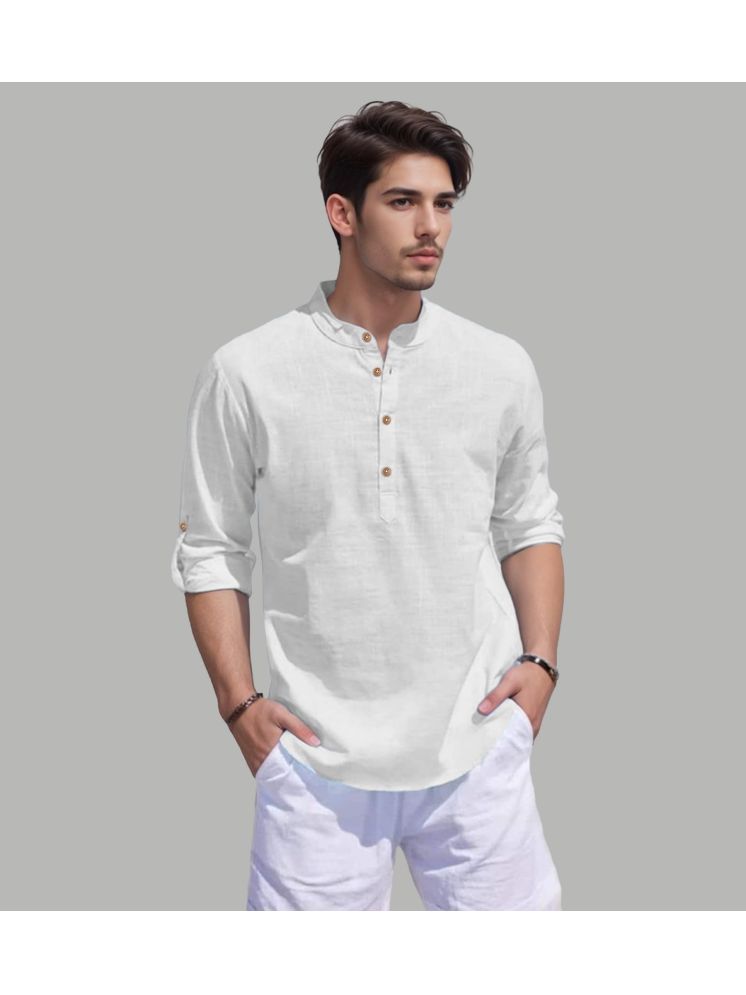     			UNI VIBE WHite Cotton Blend Men's Shirt Style Kurta ( Pack of 1 )