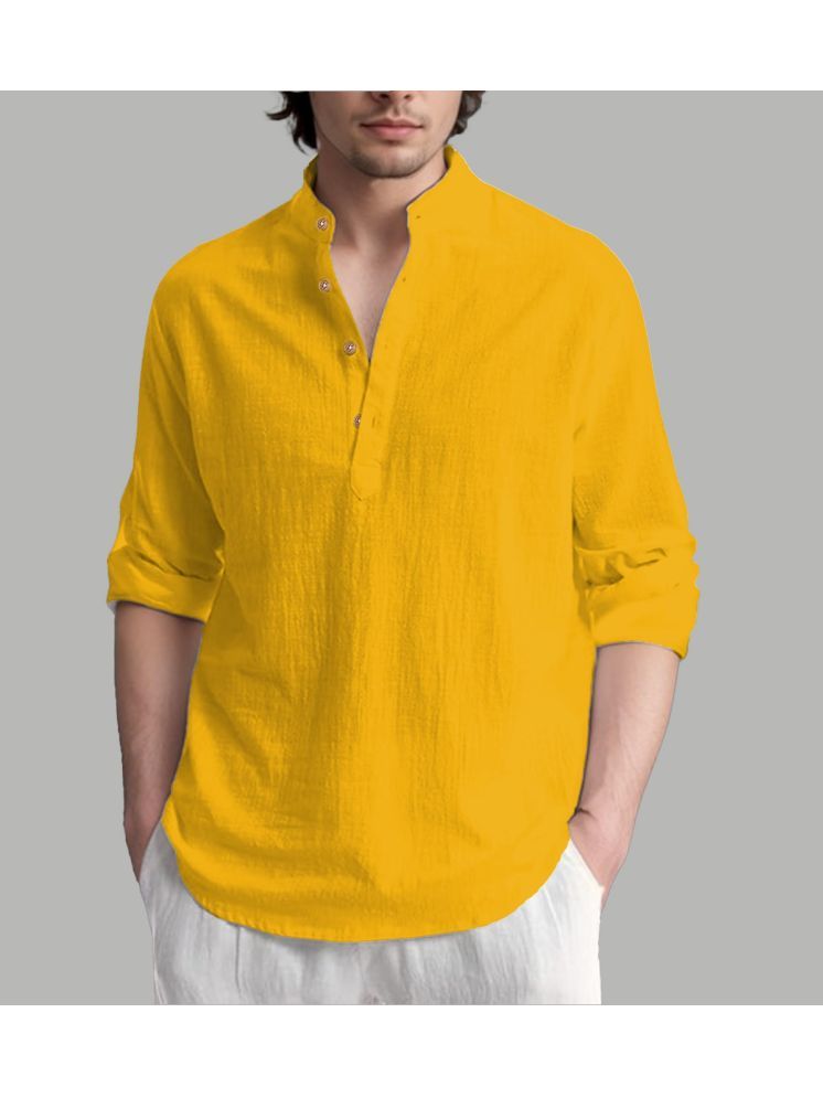     			UNI VIBE Yellow Cotton Blend Men's Shirt Style Kurta ( Pack of 1 )