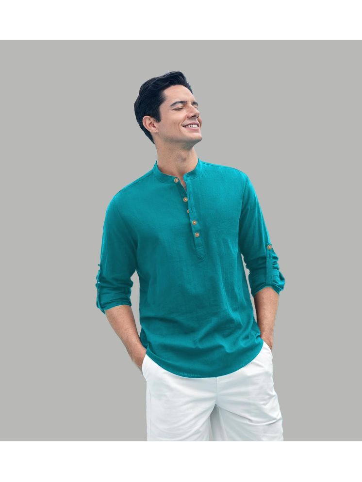     			Vida Loca Turquoise Cotton Blend Men's Shirt Style Kurta ( Pack of 1 )