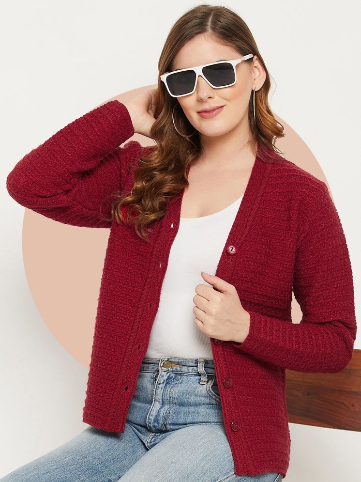     			zigo Acro Wool V Neck Women's Buttoned Cardigans - Maroon ( )