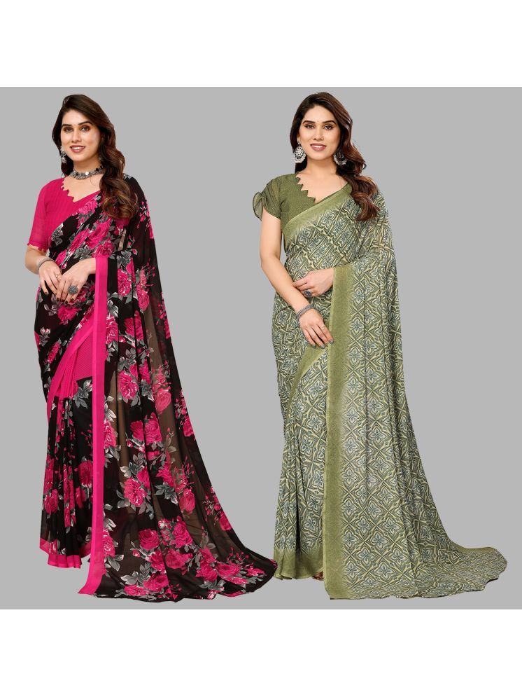     			ANAND SAREES Pack of 2 Georgette Printed Saree With Blouse Piece ( Multicolor )