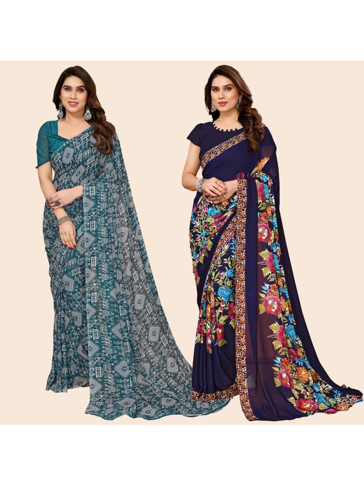     			ANAND SAREES Pack of 2 Georgette Printed Saree With Blouse Piece ( Multicolor )