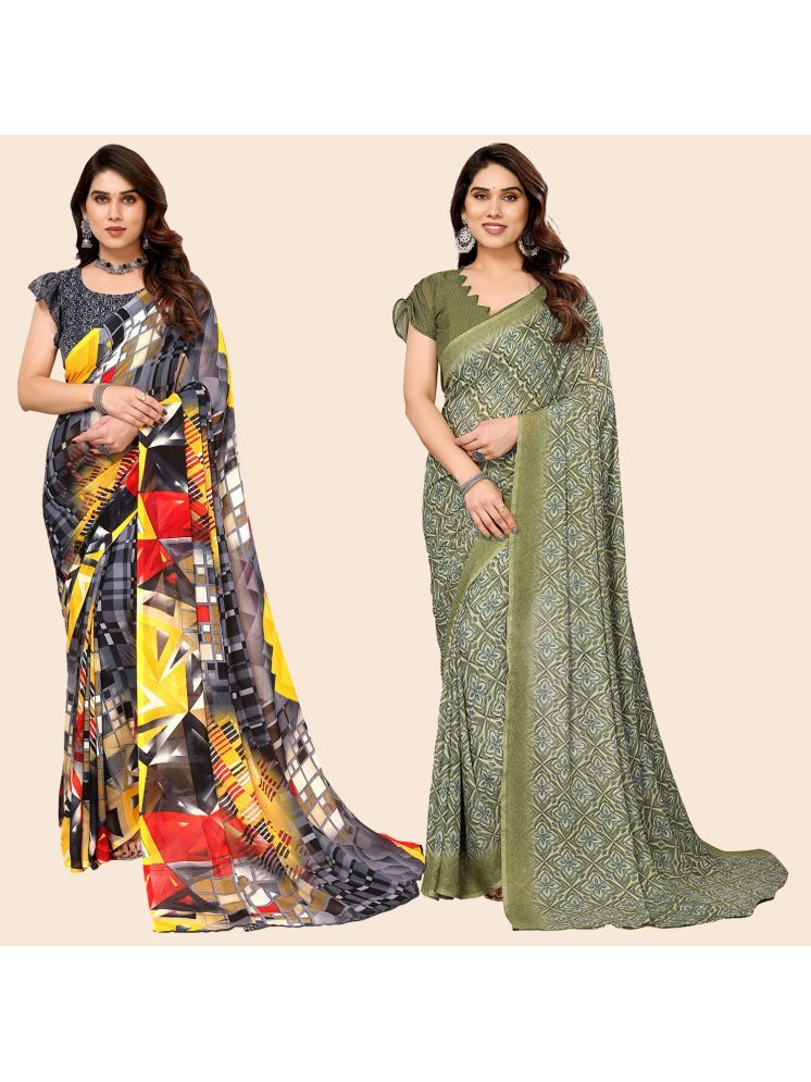     			ANAND SAREES Pack of 2 Georgette Printed Saree With Blouse Piece ( Multicolor )