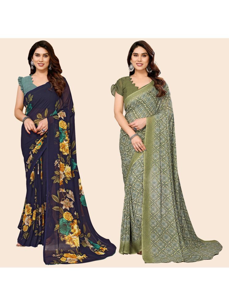     			ANAND SAREES Pack of 2 Georgette Printed Saree With Blouse Piece ( Multicolor )