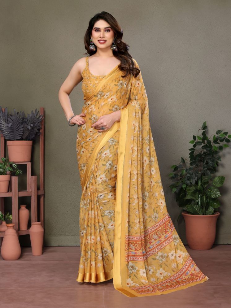     			BLEESBURY Pack of 1 Chiffon Printed Saree With Blouse Piece ( Yellow )