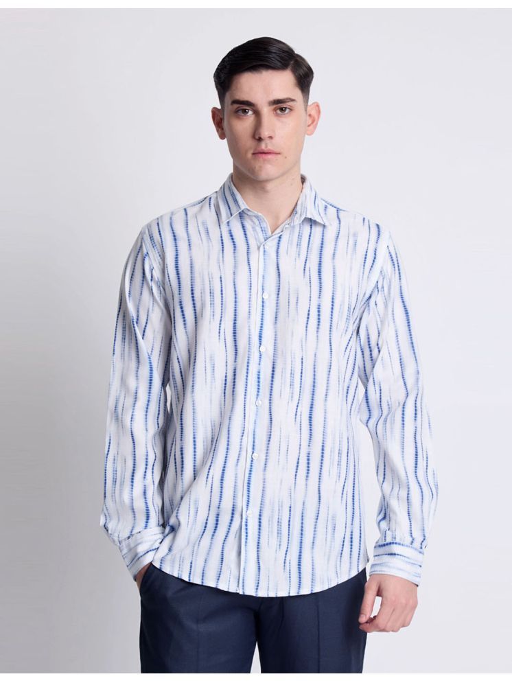     			Ivoc Men Spread Collar Vertical Striped Cotton Casual Shirt