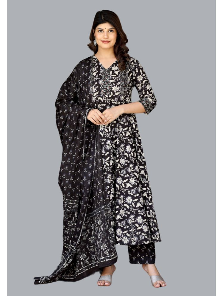     			Doriyaan Cotton Printed Kurti With Palazzo Women's Stitched Salwar Suit - Black ( Pack of 1 )