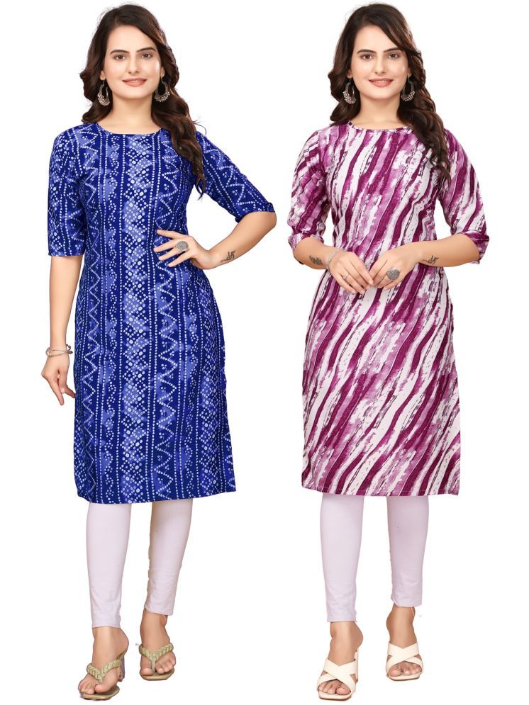     			Fashion Fair Pack of 2 Crepe Printed Straight Women's Kurti - ( Blue,Purple )