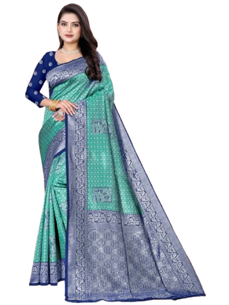     			INDIAN SILKS Pack of 1 Art Silk Printed Saree With Blouse Piece ( SkyBlue )