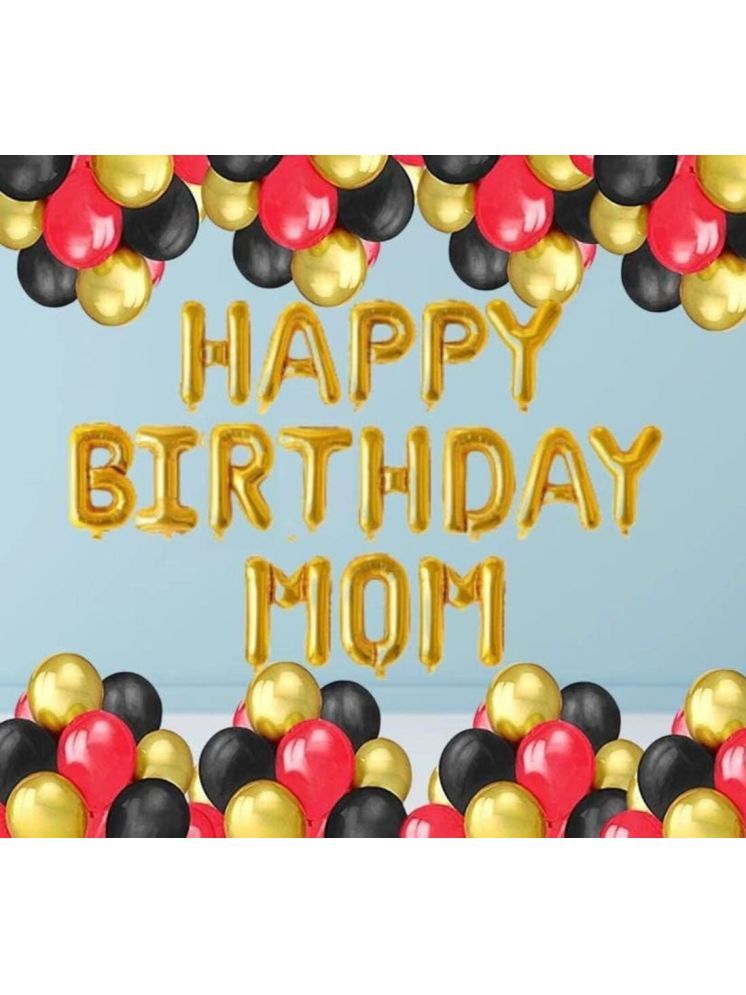     			PartyBooms Happy Birthday Mom Gold Foil Decoration Item, 10 Gold, 10 Black, 10 Red Balloons, (Pack Of 31)