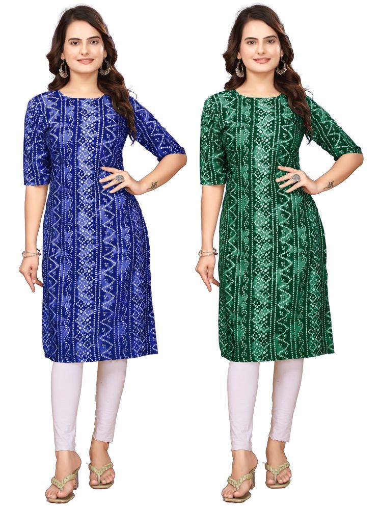     			VACHHARAJ GROUP Pack of 2 Crepe Printed Straight Women's Kurti - ( Blue,Green )