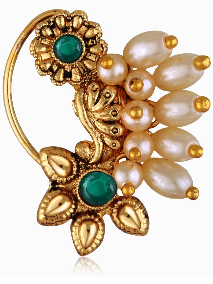     			Vighnaharta Gold Plated Green stone Pearls (Moti )Maharashtrian Cultural Nath Nathiya./ Nose Pin for women[VFJ1295NTH-PRESS-GREEN]