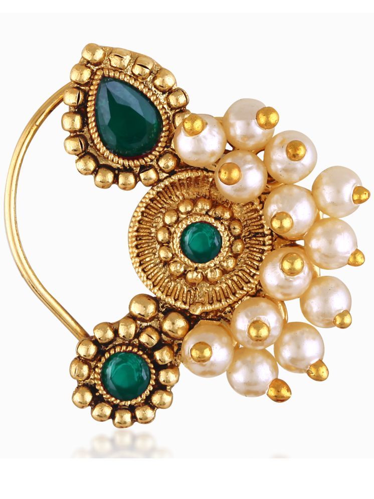     			Vighnaharta Gold Plated Green stone Pearls (Moti )Maharashtrian Cultural Nath Nathiya./ Nose Pin for women[VFJ1298NTH-PRESS-GREEN]