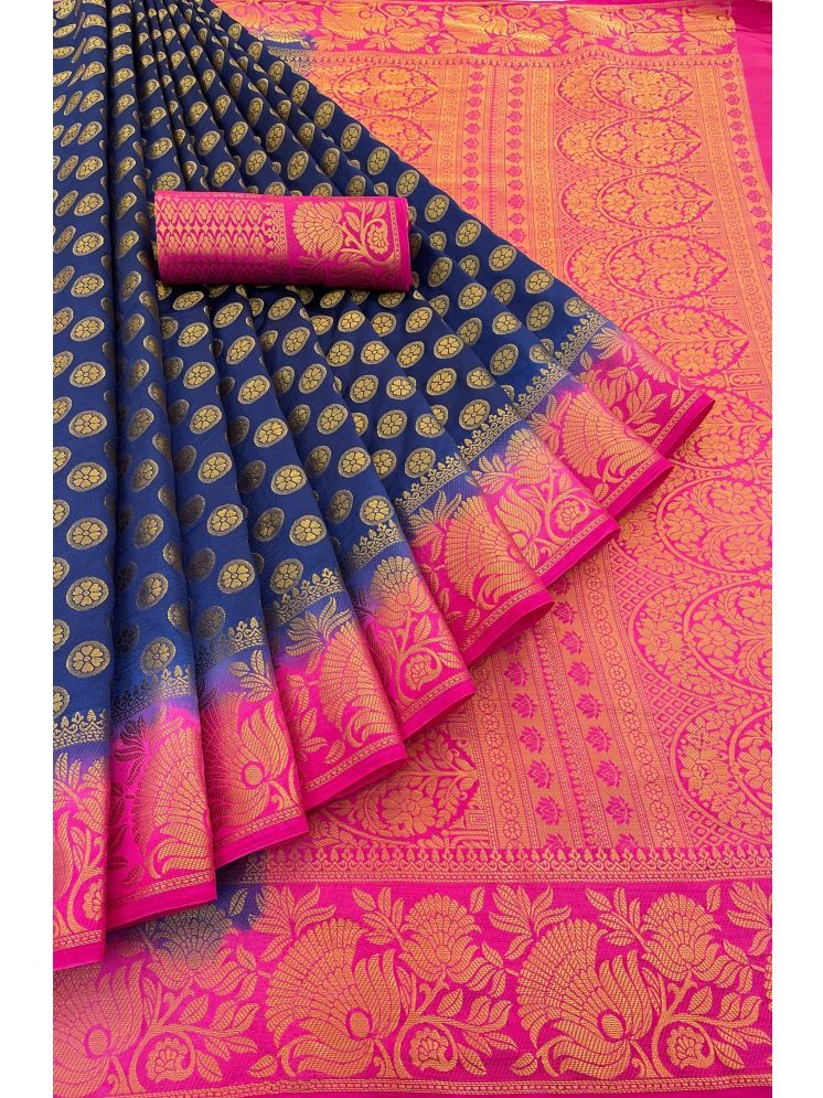     			fab woven Pack of 1 Banarasi Silk Woven Saree With Blouse Piece ( Navy Blue )