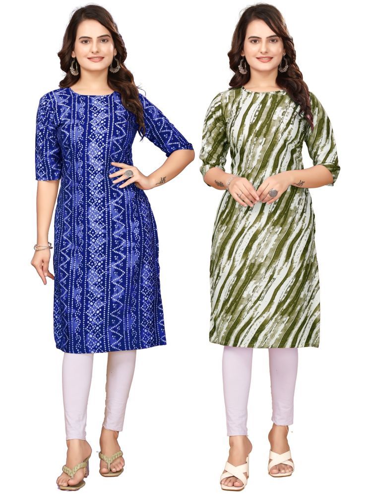     			khodal krupa Pack of 2 Crepe Printed Straight Women's Kurti - ( Blue,Green )