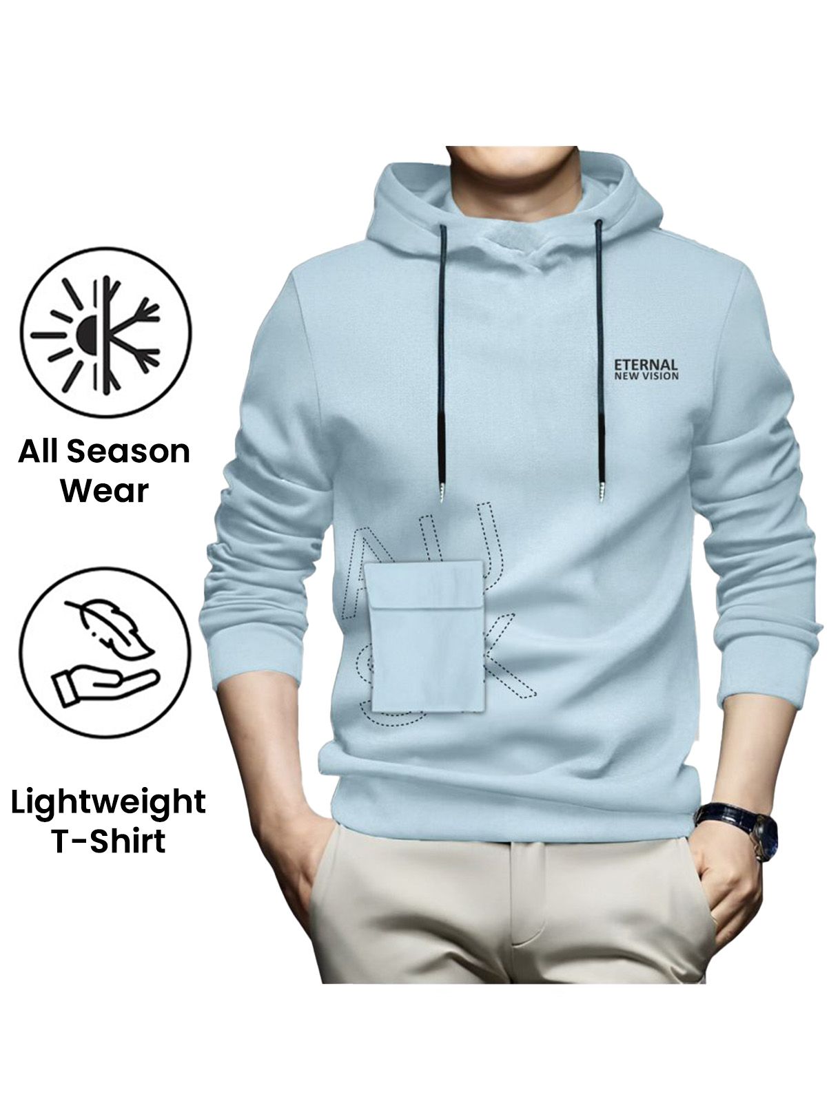     			AUSK Hooded T-Shirt for Men - Cotton Blend ( Light Blue, Pack of 1)