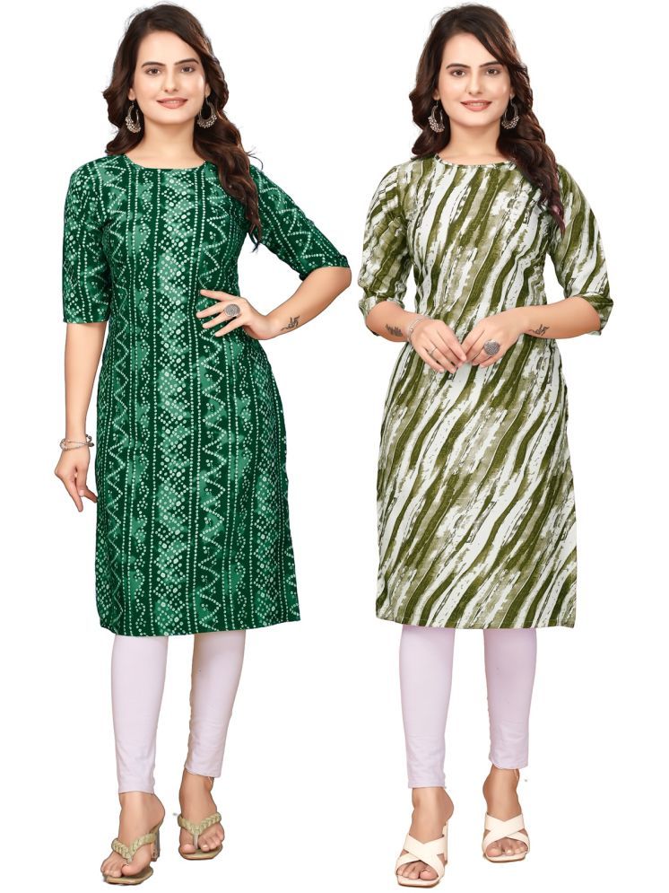     			DESIGNER DREAM Pack of 2 Crepe Printed Straight Women's Kurti - ( Green,Grey )