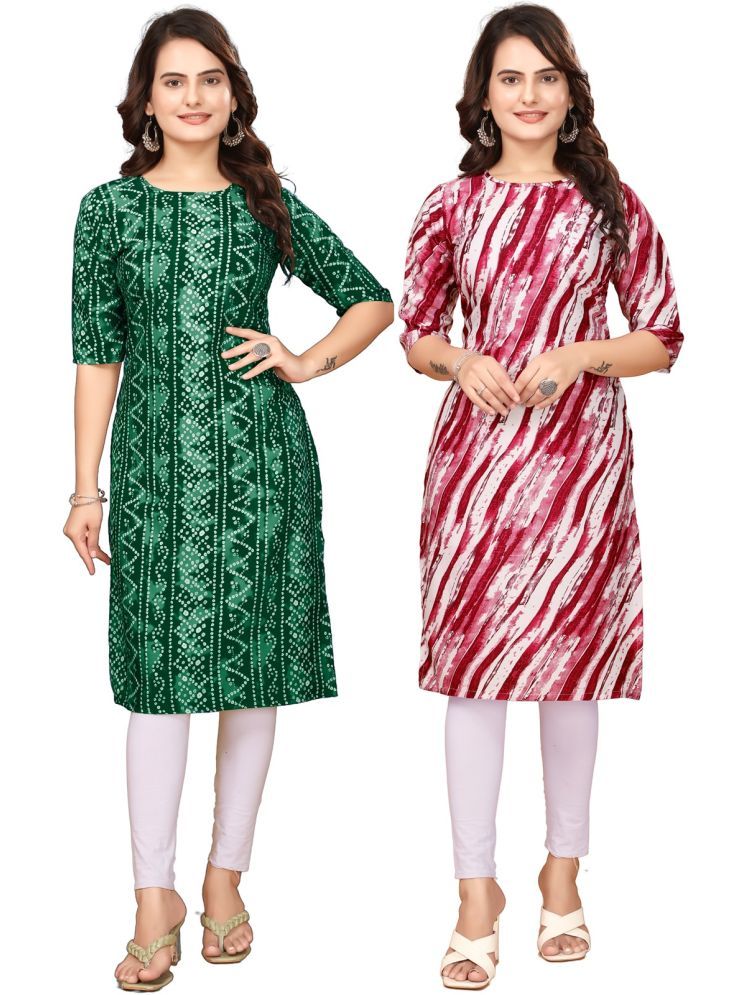     			DESIGNER DRTEAM Pack of 2 Crepe Printed Straight Women's Kurti - ( Green,Red )