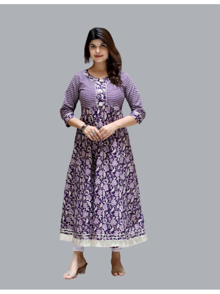     			Doriyaan Pack of 1 Cotton Printed Anarkali Women's Kurti - ( Purple )