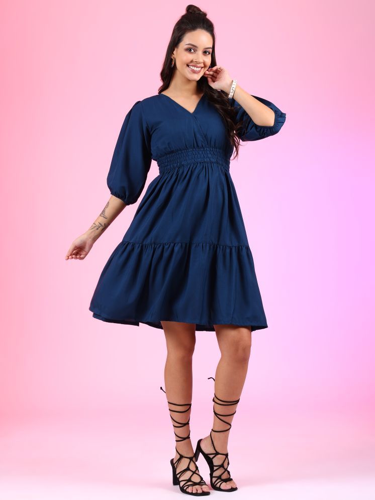     			Femvy Polyester Solid Above Knee Women's Fit & Flare Dress - Blue ( Pack of 1 )