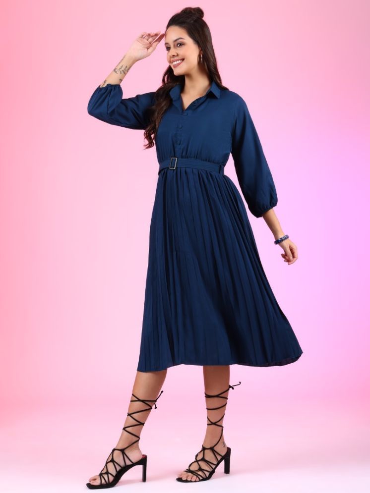     			Femvy Polyester Solid Midi Women's Fit & Flare Dress - Blue ( Pack of 1 )