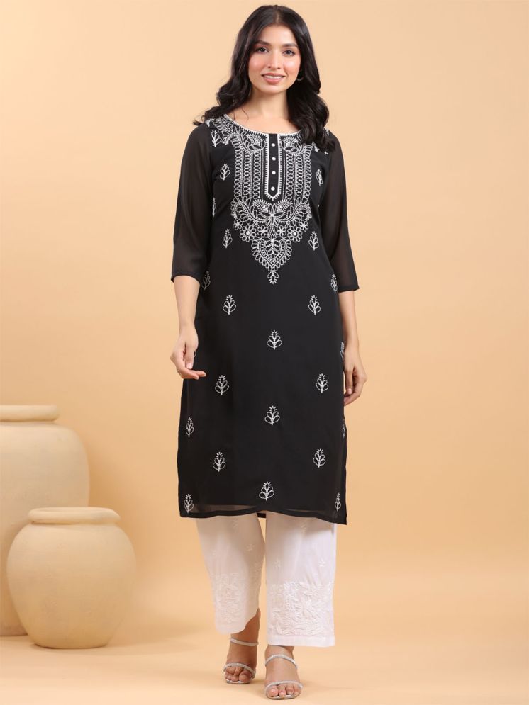     			Janasya Pack of 1 Georgette Embroidered Straight Women's Kurti - ( Black )