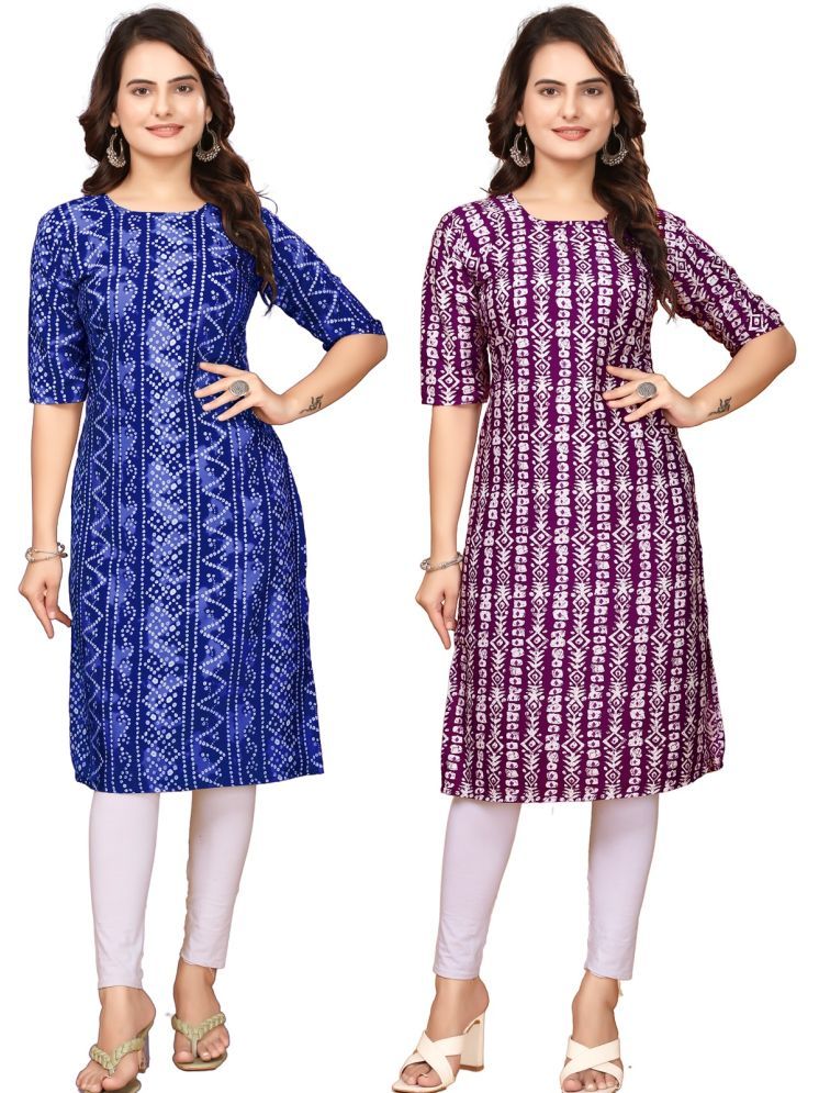     			MELDI KRUPA Pack of 2 Crepe Printed Straight Women's Kurti - ( Blue,Maroon )