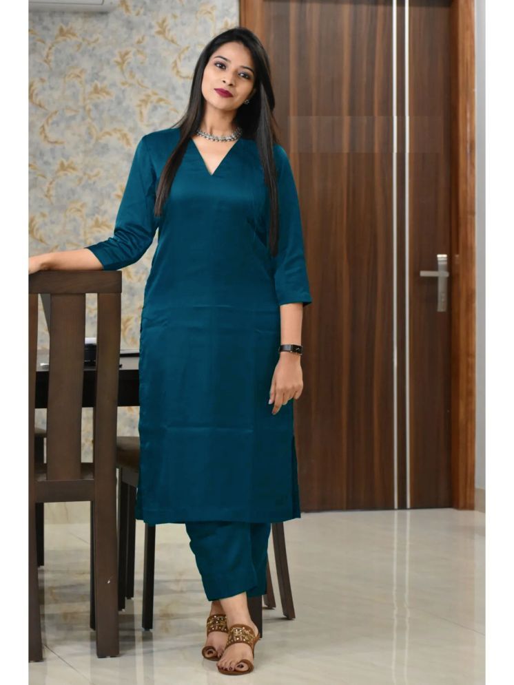     			Nirja Fab Rayon Solid Kurti With Pants Women's Stitched Salwar Suit - Teal ( Pack of 1 )