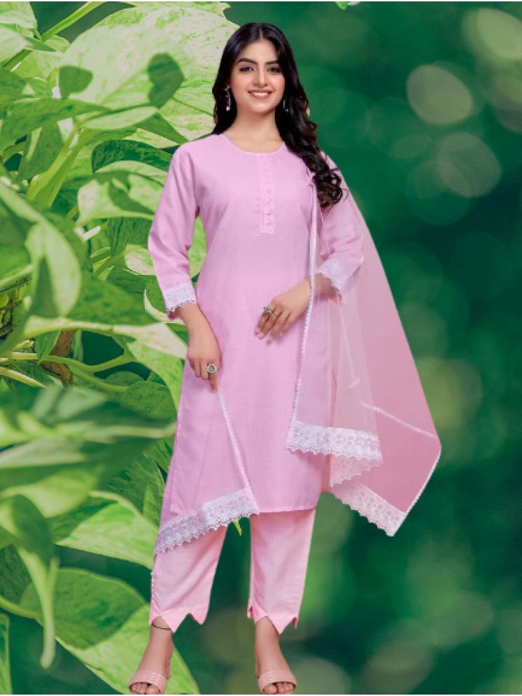     			RUTSH CREATION Cotton Solid Kurti With Pants Women's Stitched Salwar Suit - Pink ( Pack of 1 )