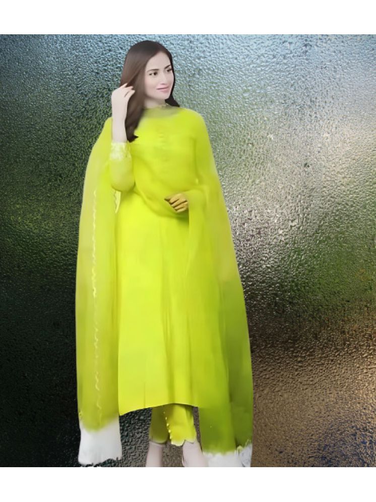     			RUTSH CREATION Cotton Solid Kurti With Pants Women's Stitched Salwar Suit - Lime Green ( Pack of 1 )