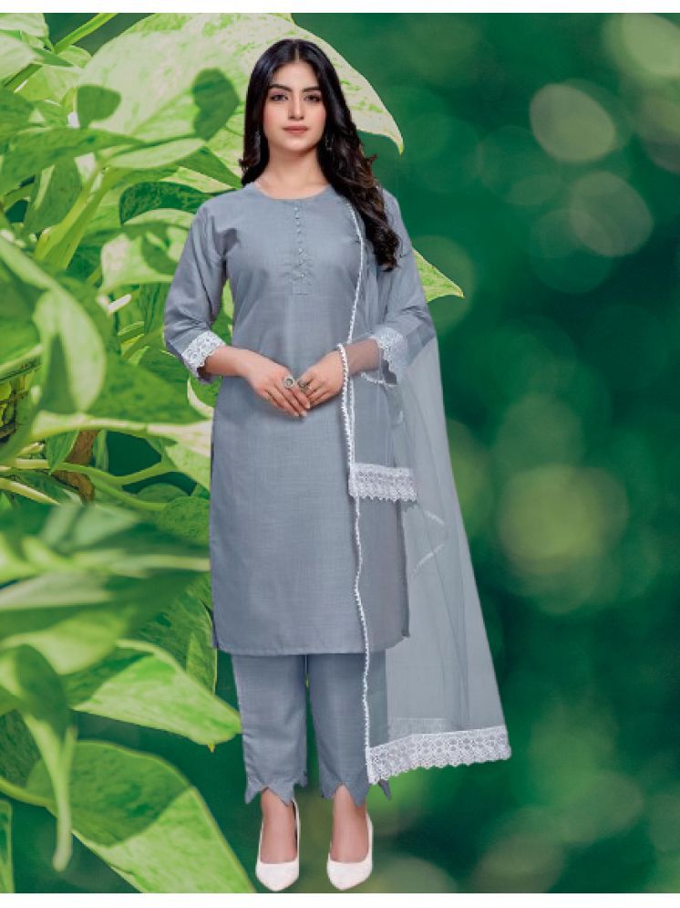     			RUTSH CREATION Cotton Solid Kurti With Pants Women's Stitched Salwar Suit - Light Grey ( Pack of 1 )